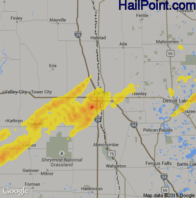 Hail Map for Fargo, ND Region on June 15, 2018