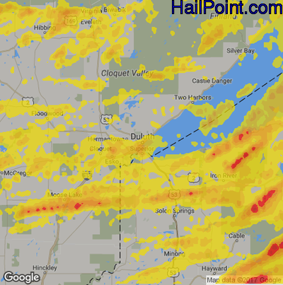Hail Map for Duluth, MN Region on June 15, 2018