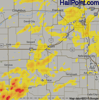 Hail Map for Lincoln, NE Region on June 18, 2018