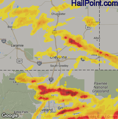 Hail Map for Cheyenne, WY Region on June 18, 2018