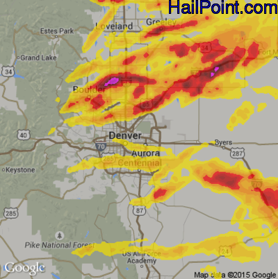Hail Map for Denver, CO Region on June 18, 2018 