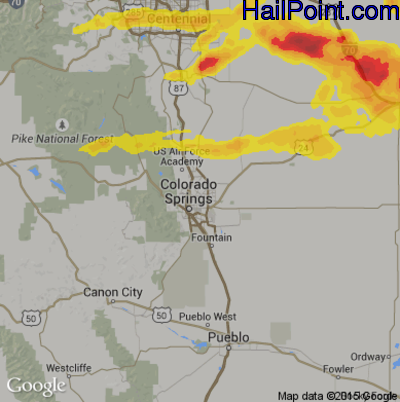 Hail Map for Colorado Springs, CO Region on June 19, 2018