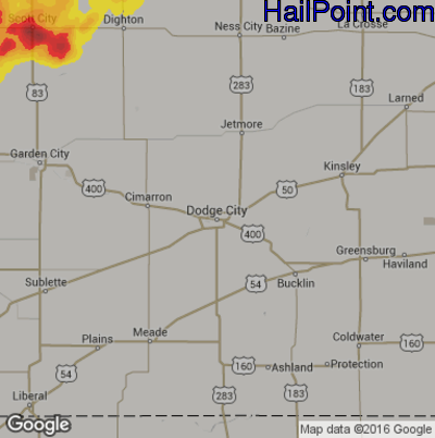 Hail Map for Dodge City, KS Region on June 19, 2018