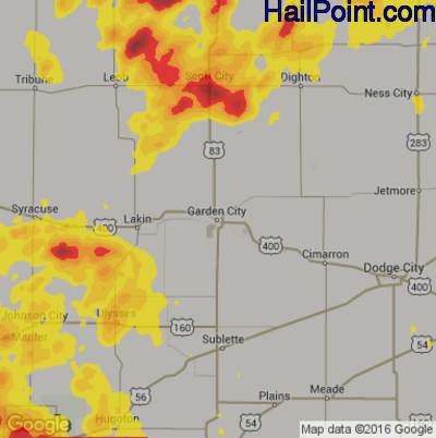 Hail Map for Garden City, KS Region on June 19, 2018