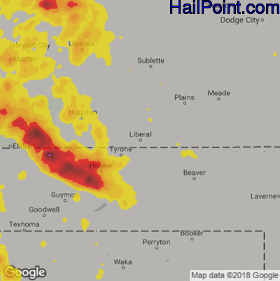 Hail Map for Liberal, KS Region on June 19, 2018
