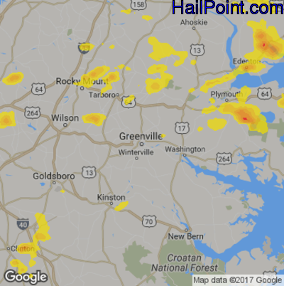 Hail Map for Greenville, NC Region on June 20, 2018