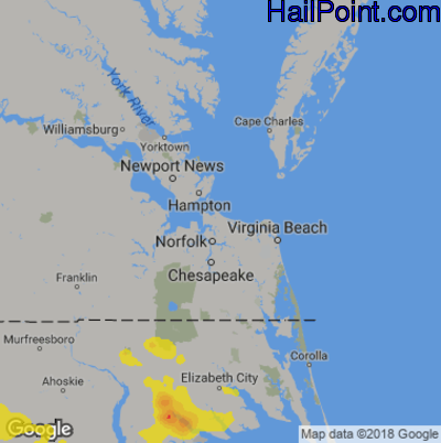Hail Map for Norfolk, VA Region on June 20, 2018