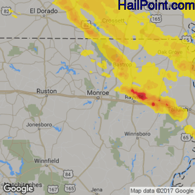 Hail Map for Monroe, LA Region on June 22, 2018