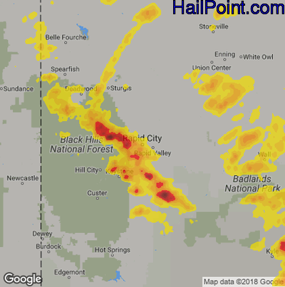 Hail Map for Rapid City, SD Region on June 22, 2018