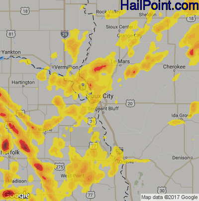 Hail Map for Sioux City, IA Region on June 23, 2018