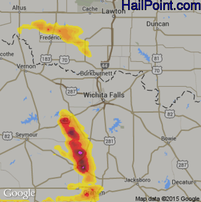 Hail Map for Wichita Falls, TX Region on June 24, 2018 
