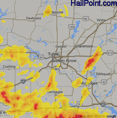 Hail Map for Tulsa, OK Region on June 24, 2018