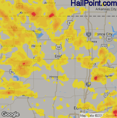 Hail Map for Enid, OK Region on June 24, 2018