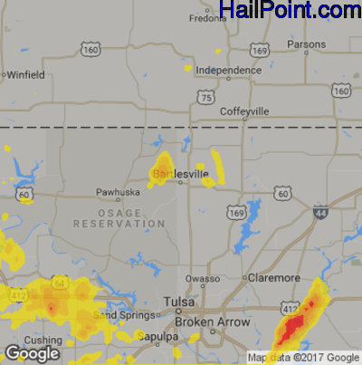 Hail Map for Bartlesville, OK Region on June 24, 2018