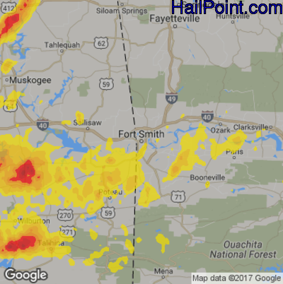 Hail Map for Forth Smith, AR Region on June 24, 2018