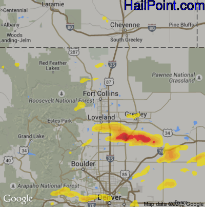 Hail Map for Fort Collins, CO Region on June 24, 2018