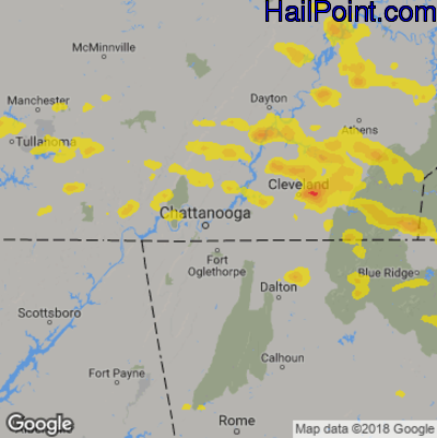 Hail Map for Chattanooga, TN Region on June 24, 2018