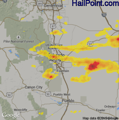 Hail Map for Colorado Springs, CO Region on June 24, 2018
