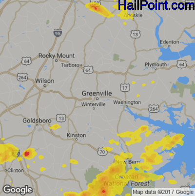 Hail Map for Greenville, NC Region on June 24, 2018
