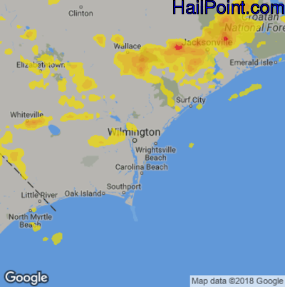 Hail Map for Wilmington, NC Region on June 24, 2018
