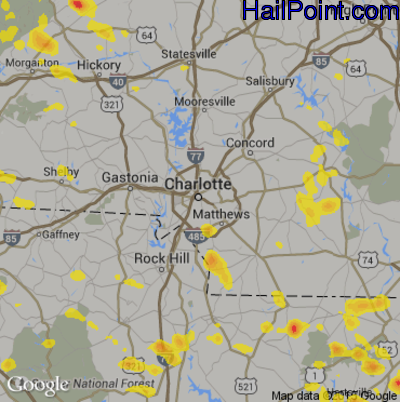 Hail Map for Charlotte, NC Region on June 25, 2018