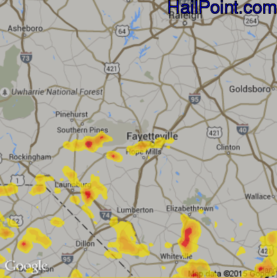 Hail Map for Fayetteville, NC Region on June 25, 2018