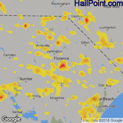 Hail Map for Florence, SC Region on June 25, 2018