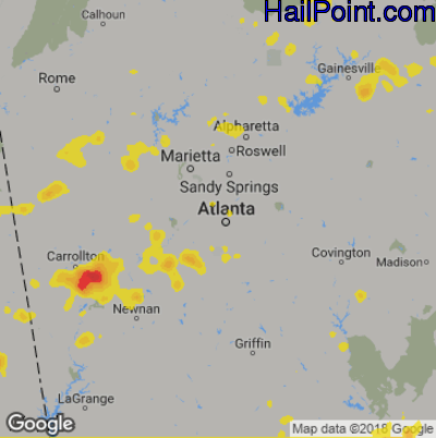Hail Map for Atlanta, GA Region on June 25, 2018