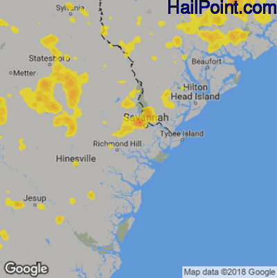 Hail Map for Savannah, GA Region on June 25, 2018