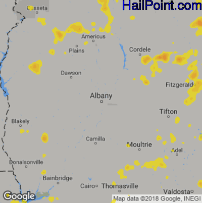 Hail Map for Albany, GA Region on June 25, 2018