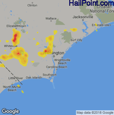 Hail Map for Wilmington, NC Region on June 25, 2018