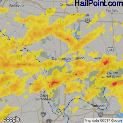 Hail Map for Carbondale, IL Region on June 26, 2018