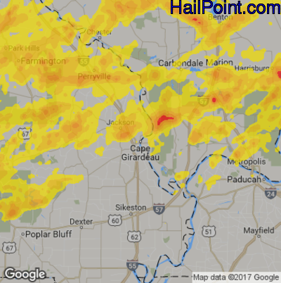 Hail Map for Cape Girardeau, MO Region on June 26, 2018