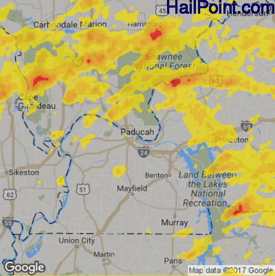 Hail Map for Paducah, KY Region on June 26, 2018