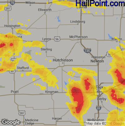 Hail Map for Hutchinson, KS Region on June 26, 2018