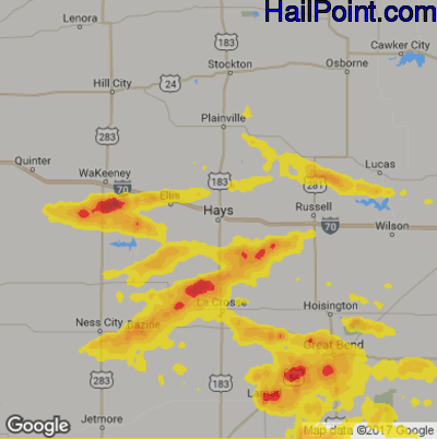 Hail Map for Hays, KS Region on June 26, 2018
