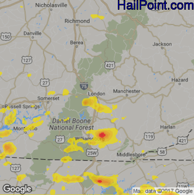 Hail Map for London, KY Region on June 26, 2018