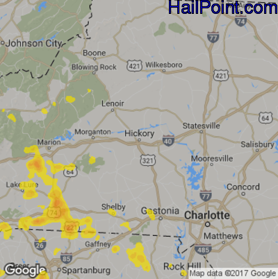 Hail Map for Hickory, NC Region on June 26, 2018
