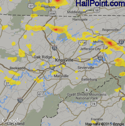 Hail Map for Knoxville, TN Region on June 26, 2018