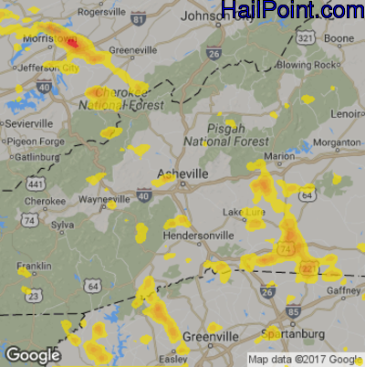 Hail Map for Asheville, NC Region on June 26, 2018