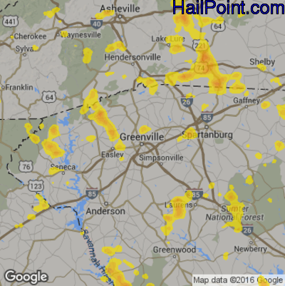 Hail Map for Greenville, SC Region on June 26, 2018