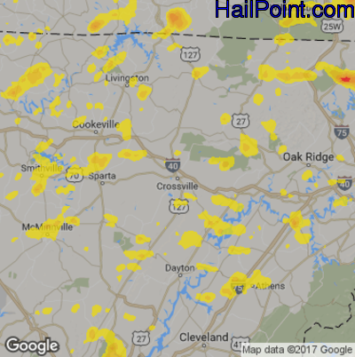 Hail Map for Crossville, TN Region on June 26, 2018