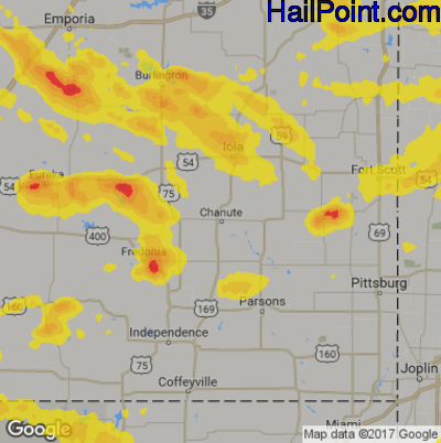 Hail Map for Chanute, KS Region on June 26, 2018