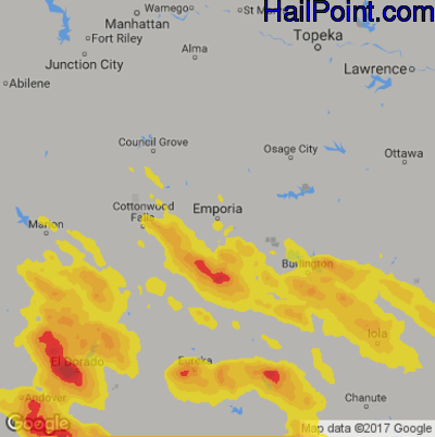 Hail Map for Emporia, KS Region on June 26, 2018 