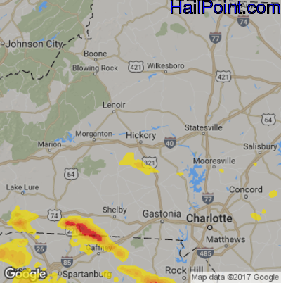 Hail Map for Hickory, NC Region on June 27, 2018