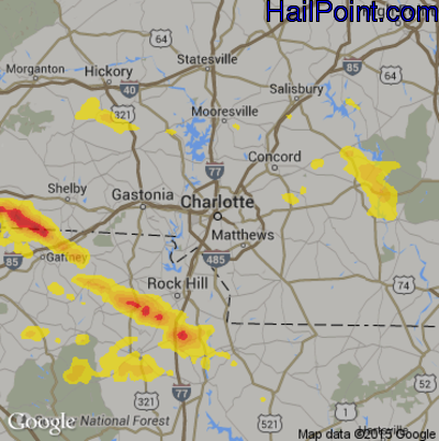 Hail Map for Charlotte, NC Region on June 27, 2018