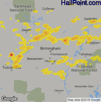 Hail Map for Birmingham, AL Region on June 27, 2018