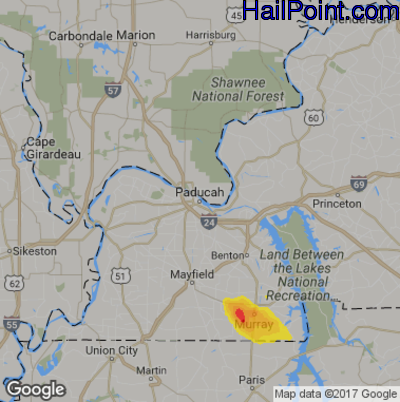 Hail Map for Paducah, KY Region on June 28, 2018