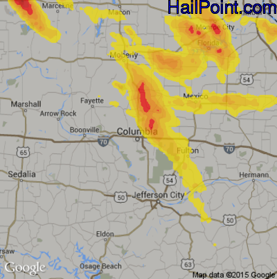 Hail Map for Columbia, MO Region on June 28, 2018