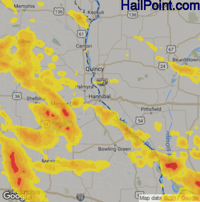 Hail Map for Hannibal, MS Region on June 28, 2018